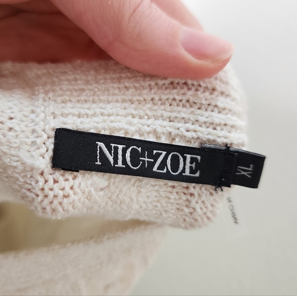 Nic+Zoe Cream Open Knit Fringe Crew Neck Sweater XL - Picture 4 of 5